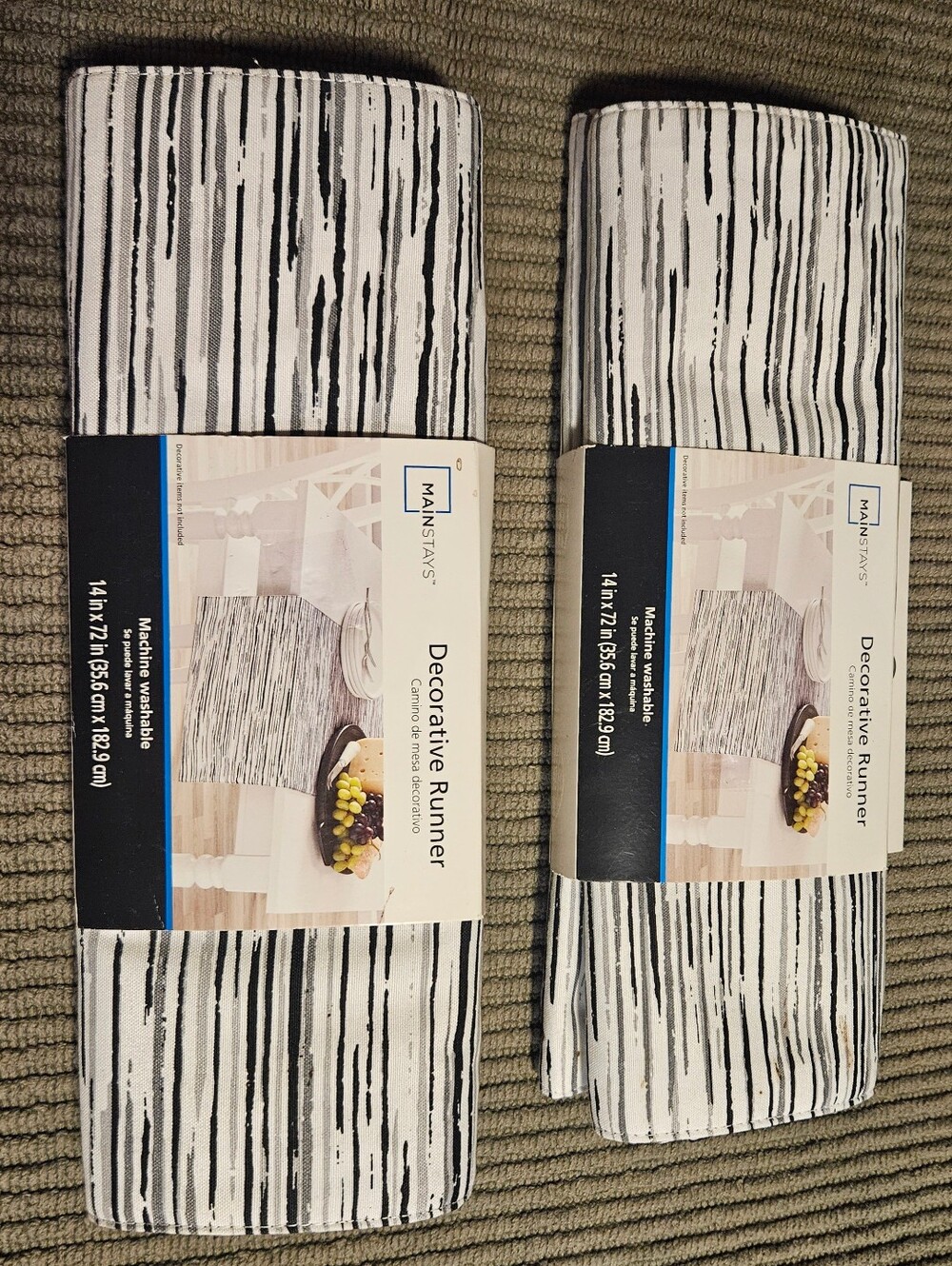Mainstays Black and White Striped Decorative Table Runners - Set of 2